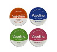 Vaseline Lip Balm Petroleum Jelly 20g Lip Therapy. Cocoa Butter, Aloe, Rosy Lips and Original Flavour. Soothes Dry Lips (Pack of 4)