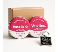 Vaseline Lip Therapy 20 g - 2-Pack + with Omoge Keyring | Hydrating Lip Balm Gift Set | Stocking Filler | (Rosy Lips)