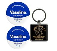 Vaseline Lip Therapy 20g - 2-Pack + Afrocentric Keyring | Hydrating Lip Balm Gift Set for Dry Lips | Everyday Beauty Essential | Packed by Omoge Hair Ltd UK | Original Formula