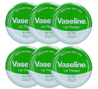 Vaseline Lip Therapy ALOE VERA Petroleum Jelly 6-Pack - 20g Tins - Xshows