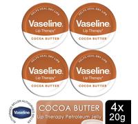 Vaseline Lip Therapy Cocoa Butter 20gm Petroleum Jelly Dry Lip Treatment, 4 Pack in White