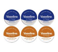 Vaseline Lip Therapy Lip Balm Tins 20g - 3 Original & 3 Cocoa Butter (Pack of 6)