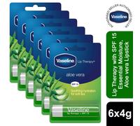 Vaseline Lip Therapy With Petroleum Jelly Balm, Aloe Vera, 6 Pack