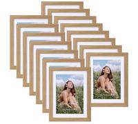 Vasemouh 15 Pack Photo Frames 5x7 with Mat, Versatile Photo Frames 6x8 Without Mat, Natural Wood Colour Picture Frame 7x5 for Wall or Tabletop Display