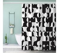 VASENA 3d Shower Curtain Geometric Patterns Black And White Abstract Bathroom Curtain Anti Mould Waterproof Personalized Funky Shower Curtain with Weighted Hem with Hooks 200x200 cm