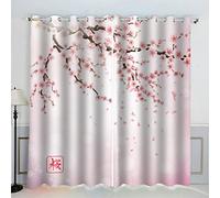 VASENA Blackout Curtain Japanese Cherry Blossom Kid Insulated Drapes Pink Flower 3D Print Eyelet Window Curtains for Boys Girls Teens Children kids Bedroom Set of 2 Panels (W150xL166cm)