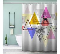 VASENA Geometric Pattern Deer Shower Curtain Long 200x220 cm 3D Printed Marble Shower Curtain Luxury Waterproof Quick Dry Bath Curtains for Shower with Rust Proof Eyelets