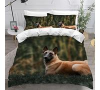 VASENA Small Double Duvet Cover Belgian Shepherd Bedding Polyester Microfiber Anti-Allergic Double Size 3 Pieces Malinois Quilt Cover Childrens Bedding Double Bed set Zipper（200x200）