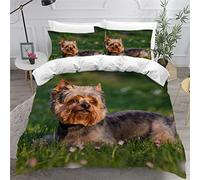VASENA Small Double Duvet Cover Yorkshire Terrier Bedding Polyester Microfiber Anti-Allergic Double Size 3 Pieces Dog Animal Quilt Cover Childrens Bedding Double Bed set Zipper（200x200）