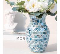 Vases en Verre Bleu pour Décoration Maison, Vases Mosaïques Décoratifs pour Centrepiece, Idéaux pour Salon, Chambre et Étagères (Blue)