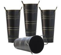 Vases for Decor Metal Vase Galvanized Vases 4pcs Galvanized Bucket with Handles 9 Inch Tall Metal Flower Vases for Flower Arrangement, Table Centerpiece, Wedding Decorations Black