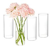 Vases for Flowers Glass, 4pcs Glass Vases for Centerpieces, 8 Inch Clear Vase for Homer Decor Simplistic Gifting Flower Tulip Rose Wedding Decorative