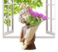 Vases for Girls - Resin Vase Figurines Statue for Girl, Desk Planter, Elegant Resin Material, Decorative Stand for Bedroom, Room D