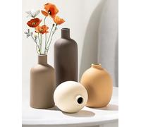 VASETOPIA Ceramic Flowers Vase Set of 4, Elegant Multicolor Home Decorative Small Vases for Table, Centerpieces, Shelf (DBrown/Brown/Orange/White)