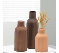 VASETOPIA Ceramic Vase Set of 3, Flower Vases for Spring Room Decor, Kitchen Farmhouse, Modern Boho Style (Brown/Dark Brown/Orange)