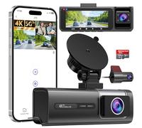 Vasip 4K Dash Cam Front and Rear Inside, 5GHz WiFi, 3 Channel Dash Cam for Cars, 3.16” IPS Dash Camera for Cars with 64GB SD Card, Night Vision, WDR, G-Sensor, Loop Recording, 24H Parking Mode