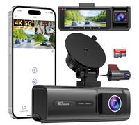 Vasip 4K Dash Cam Front and Rear Inside, 5GHz WiFi, 3 Channel Dash Cam for Cars, 3.16” IPS Dash Camera for Cars with 64GB SD Card, Night Vision, WDR, G-Sensor, Loop Recording, 24H Parking Mode
