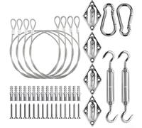 Vasiumic 44 Pcs Shade Sail Hardware Kit, 304 Steel Sun Shade Canopy Installation Set with 1.5m Wire Ropes, Turnbuckles & Hooks Triangle Rectangle Outdoor Garden Patio