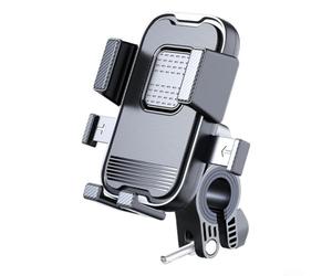 Vasiumic Alloy Phone Holder for Motorcycle, E-For Bike, and GPS Devices with -Second Lock Mechanism and Shock-Absorbing Six-Claw Bracket, Black(A)