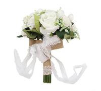 Vasiumic Artificial Bridal Bouquet with Lace Ribbon, White Simulation Roses Wedding Ceremony, Lightweight Fake Flower Posy Bridesmaids, 20x25cm(White)