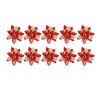 Vasiumic Christmas Gold Glitter Flower Vine Wreath Ornaments for Door Window and Tree, 14.5 cm Floral Holiday Decorations Made of Plastic Polyester Non-Woven Fabric(Red-2)
