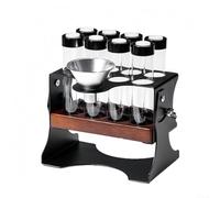 Vasiumic Coffee Bean Storage Stand for Single Dose Brewing with 8 Airtight Glass Tubes and Funnel, One-Way Exhaust Valve Lids, Solid Wood Base Countertop Coffee Organiser