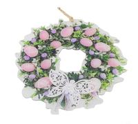 Vasiumic Easter Bunny Wreath Acrylic Spring Floral Garland Decoration for Front Door Fireplace Wall, 27cm Diameter Hanging Ornament(C)