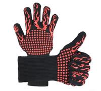 Vasiumic Heat Resistant Barbecue Gloves with Extended Cuff, 800°C Flame Retardant Five Finger Oven Mitts, Silicone Grip, Breathable Cotton Lining for Grilling, Baking,(red)