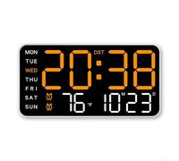 Vasiumic LED Digital Wall Alarm Clock with Temperature, Date and Week Display, Voice Activated in AAA Battery Mode, 5-Level Brightness, Daylight Saving Time Setting(B)