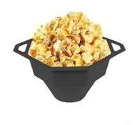 Vasiumic Microwave Popcorn Popper in Collapsible BPA-Free Food-Grade Silicone with Secure Heat-Resistant Handle, Space-Saving Foldable Bowl, Black 29x22x5cm(Black with cover)