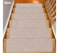 Vasiumic Non-Slip Solid Wood Stair Treads Carpet Rectangular Washable Floor Protectors with Anti-Skid Silicone Backing for Safe Quiet Step(5PCS-Light brown)