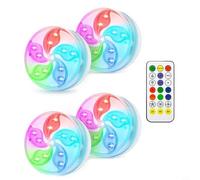 Vasiumic Remote Control IP68 Underwater Pool Lights, 7 Colour Submersible LED Fountain Light with Magnet and Suction Cup Swimming Ponds Fish Tank, 4 Pack