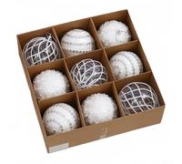 Vasiumic Set of 9 Christmas Tree Baubles 8 cm, Shatterproof Plastic Ornament Balls with Strings in Blue, White, Silver, Red, and Pink, Ideals for Holiday, Party(White)