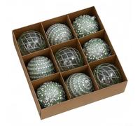 Vasiumic Set of 9 Christmas Tree Baubles 8 cm, Shatterproof Plastic Ornament Balls with Strings in Blue, White, Silver, Red, and Pink, Ideals for Holiday, Party(Green)