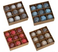Vasiumic Set of 9 Christmas Tree Baubles 8 cm, Shatterproof Plastic Ornament Balls with Strings in Blue, White, Silver, Red, and Pink, Ideals for Holiday, Party(Red)