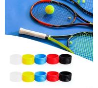 Vasiumic Tennis Racket Grip Sealing For Ring 10 Pcs Silicone Stretchy Handle Rubber Bands for Tennis and Squash Rackets, 5 Colors (Yellow, Red, Blue, Bl