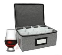 Vasiumic Thick Oxford Fabric Whiskey Glass Organiser with 12 Compartments and Carry Handles, Hard Shell Dustproof Wine Glass Storage Case with Secure Double-Zip Closur
