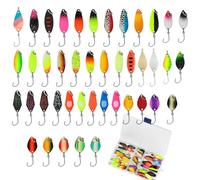 Vaskula Pack of 43 High-Quality Trout Bait Spoons Trout with Storage Box Trout Bait Various Sizes 2.3 g / 2.8 g / 3.3 g / 5 g Suitable for Sea Water and Freshwater for Bass Trout
