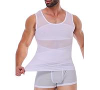 Vaslanda Men Body Shaper Slimming Vest Tummy Control Undershirt Gynomastica Compression Shirt Waist Trainer Tank Top, White, XL