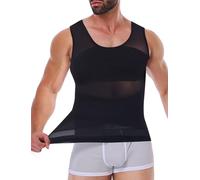 Vaslanda Men Body Shaper Slimming Vest Tummy Control Undershirt Gynomastica Compression Shirt Waist Trainer Tank Top, Black, Large