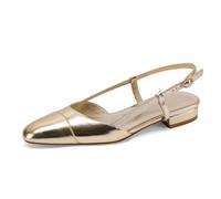 Vaslemuse Women Slingback Flats Double Strap Block Low Heel Sandals Two Toned Classic Dress Shoes with Buckle, Gold, 5.5 UK