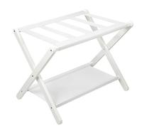 VASMIA Luggage Rack, Folding Suitcase Stand with Storage Shelf,Bamboo Luggage Stand for Guest Room,Bedroon and Hotel,Holds up to 131 lb,Fit Most Luggage Size,White