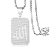 VASSAGO Allah Medallion Necklace Islamic Muslim Arabic Allah Pendant Necklace Stainless Steel Necklaces Islam Eid Ramadan Religious Jewelry Gifts for Men Women (silver necklace-box chain)
