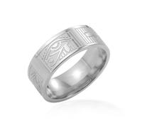 VASSAGO Ancient Egyptian Ring Stainless Steel Ankh Cross Eye of Horus Rings Egypt Symbol Protection Amulet Jewelry for Men Women (silver, V 1/2)
