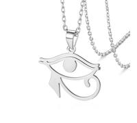 VASSAGO Ankh Cross Necklace for Women Men Eye of Horus Pendant Necklace Stainless Steel Ancient Egyptian Protection Jewelry Religious Gift (Silver Eye of Horus Necklace)