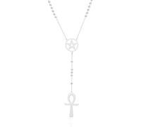VASSAGO Ankh Cross Pentagram Necklace Stainless Steel Bead Chain Y Shape Cross Necklace Mystical Occult Symbol Jewelry Wiccan Pagan Egyptian Spiritual Gift for Women Men (silver)