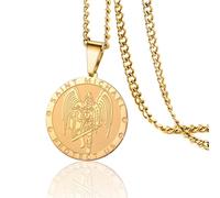 VASSAGO Archangel Saint Michael Necklace - St Cyprian Pendant, Patron Protection Amulet Medal Jewelry Gifts for Men & Women (Gold)