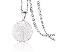 VASSAGO Archangel Saint Michael/St Cyprian Necklace St Michael Pendant Archangel Medallion Necklace Patron Protection Amulet Medal Jewelry Gifts for Men Women (silver Saint Michael necklace)