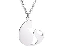 VASSAGO Cat Pendant Necklace Hollow Cat Head Walking Cat Pet Lover Clavicle Chain Jewelry Gift for Woman Girls (Silver)
