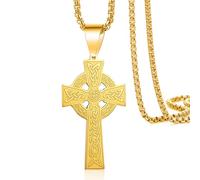 VASSAGO Celtic Cross Necklace for Men Stainless Steel Irish Knot Necklace Religious Amulet Pendant Good Luck Jewelry Gift for Women (gold celtic cross)